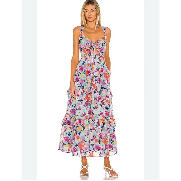 Flowers Dresses & Skirts - Banjanan Serafina XS Maxi Floral Ruffle Dress Fiesta Sky